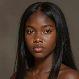 A bust of a beautiful black skinned Australian indigenous girl with large lips and smooth eyebrows and straight hair, HD, illustration, epic, fantasy, intricate, elegant, amazing detail, digital painting, artstation, concept art, smooth, sharp focus, illustration, art by Turine Tran
