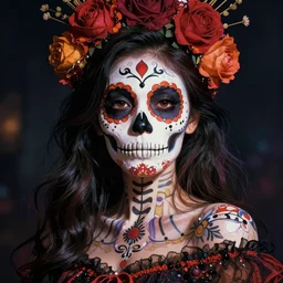 illustration of a sugar skull day of the dead girl, art by tomine