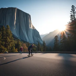 hd photograph of skateboarding in yosemite mark, morning