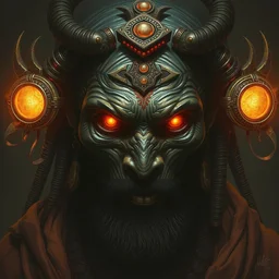 an african!! all seeing shaman with 1 0 0 eyes, dim light, bloom, front game card, marvel comics, dark, intricate, highly detailed, smooth, artstation, digital illustration by ruan jia and artgerm and wayne barlowe and greg rutkowski and zdislaw beksinski, and h. r. giger and adi granon