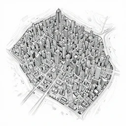 hand drawn rpg map of cyberpunk city, ink, detailed