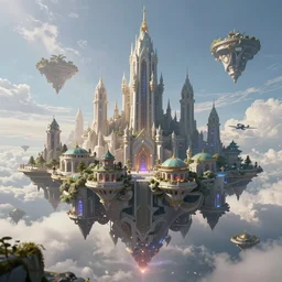 fantasy concept art, magic city floating high in the sky, 8k, high detail