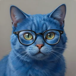 painting of an anthropomorphic blue cat with ref half - rimmed glasses, furaffinity, digital painting, detailed, furry art, furry fandom, furaffinity