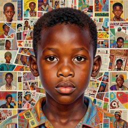 colourful upper half portrait of an african boy - art by aya takano, magazine collage, highly detailed, digital painting, illustration, smooth, sharp focus, intricate, clustered, busy, pinterest, behance,