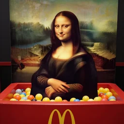 mona lisa playing in the mcdonalds ball pit
