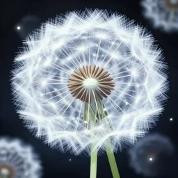 anime art style, abstract expression, astral energy, dimensional consciousness, fantastical, ultra realistic, dandelion in a symbiosis with a plant monster at night, glowing eyes, amber, intricate details, artefacts, luminous skies, transparent brain, highly detail