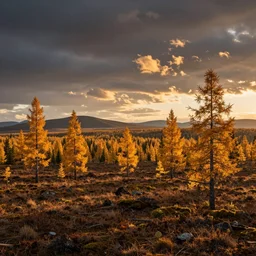amazing landscape photo of golden taiga in sunset by marc adamus, beautiful dramatic lighting