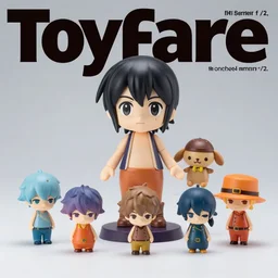 toyfare magazine cover of flcl toys. studio lighting. 3 5 mm f / 2. 8 macro lens. polaroid - h 6 4 0
