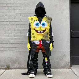 Spongebob in real life wearing Rick Owens clothing, avant garde fashion look and clothes, outfit photograph, trending on r/Streetwear