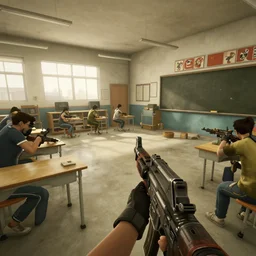 screenshot from videogame, call of duty, inside primary school