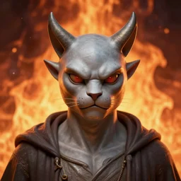 portrait of virgil from devil cat, head and torso, photorealistic, highly detailed, hellfire background, artstation, hyper detailed, sharp focus, art by michael whelan, artgerm, greg rutkowski and luis royo, 4 k, unreal engine