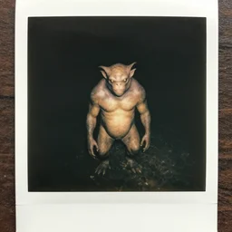 a polaroid grainy photo of a cryptid creature