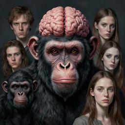portrait, nightmare anomalies, ape with huge brain by dariusz zawadzki, kenneth blom, mental alchemy, james jean, pablo amaringo, naudline pierre, contemporary art, hyper detailed