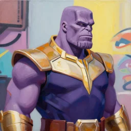 greg manchess portrait painting of thanos as overwatch character, medium shot, asymmetrical, profile picture, organic painting, sunny day, matte painting, bold shapes, hard edges, street art, trending on artstation, by huang guangjian and gil elvgren and sachin teng