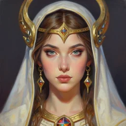 potrait of a beatiful, pretty, kind female high priestess, in gouache detailed painting, arcane, overwatch, d & d, intricate, face symmetry, highly detailed, digital painting, artstation, concept art, smooth, sharp focus, illustration, 8 k