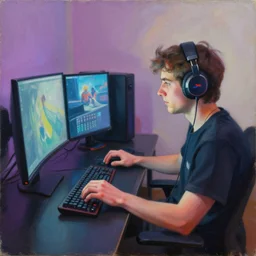 a painting of a twitch streamer playing video games on her pc, by gil elvgren, 1 9 4 2