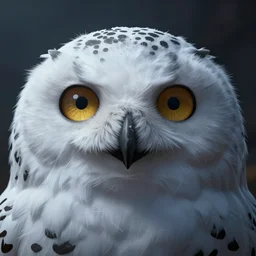 closeup of a snow owls face, in the style of brian despain, digital art, unreal engine, volumetric lighting, dark moody lighting, post apocalyptic, 4 k