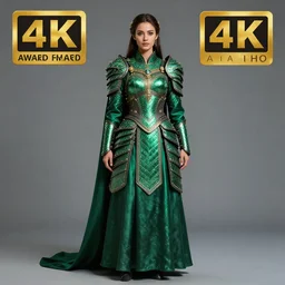 full length photo of a beautiful warrior queen wearing emerald encrusted armour, highly detailed, 4 k, hdr, smooth, sharp focus, high resolution, award - winning photo