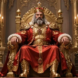 giant king sitting in his throne room. ultra realistic. highly detailed.