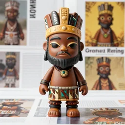 african tribal chief vinyl art toy, detailed product photo, 3 d render, magazine collage