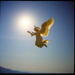 3 5 mm film still of an angel flying to the moon at night