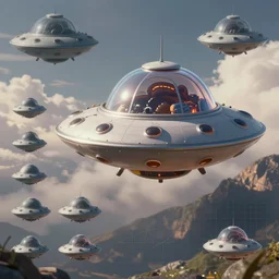 hyperreality cute!! piloting a cute flying saucer, asset sheet, grid, material study