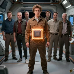 cinematic closeup portrait of glowing transistor, standing on floor, space station room at background, high detail, 8 k, sharp focus, movie still, dramatic lighting, ray tracing, smooth, lane brown, finnstark, oleg bulakh, diego fazio, mike dargas, emanuele dascanio, felix englund, michal karcz