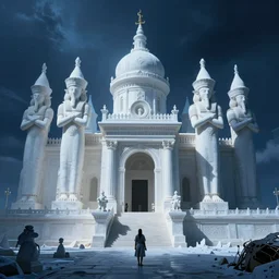 the temple of the white assassins, blue light, blue tones. by henriette ronner - knip, by william henry hunt, by rembrandt, by joseph mallord william turner, by konstantin razumov, concept art,
