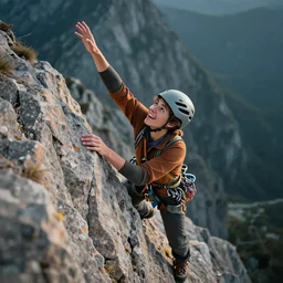 a young climber about to reach the top of a mountain, positive, energetic, enthusiasm, detailed, cinematic, dramatic lighting, by kelly freas