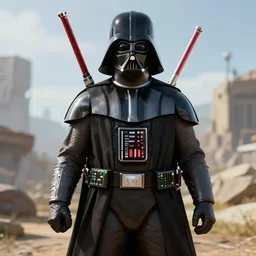 darth vader in a hyperrealistic open world game, unreal engine, 8 k, raytracing, subsurface scattering