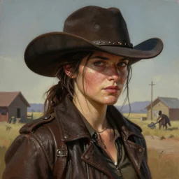 ultra realistic portrait painting of ellie from the last of us as a western outlaw, art by frank frazetta, 4 k, ultra realistic, highly detailed, epic lighting