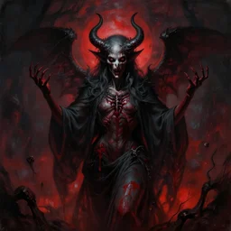hallowed be thy name, 6 6 6, fear of the dark, fear, blood, demon, evil, eldritch, black and red, painting, hyperdetailed, horror,