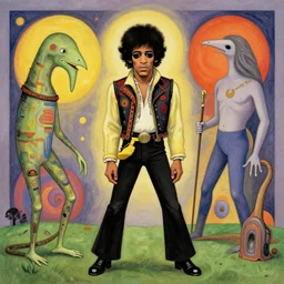 jimi hendrix by giger and paul klee, psychadelic