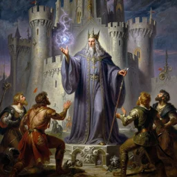 stunning male master wizard building a castle with his magic, highly detailed painting by gaston bussiere, craig mullins, j. c. leyendecker, 8 k