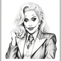 lady gaga as the joker, by steampoweredmikej, by tim bradstreet, inktober, ink drawing, black and white, coloring pages, manga, highly detailed
