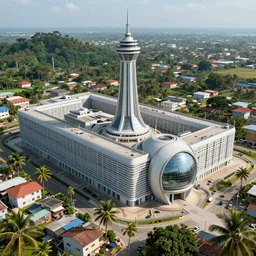 futuristic maximum security prison surrounded by poor slums, tropical climate, award winning