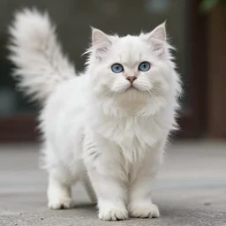 fluffy white cat with three legs