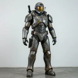 photo taken of an epic intricate, ultra detailed, super realistic gritty, hero prop, exquisitely weathered armoured hazardsuit movie props, created by weta workshop, full body shot, photorealistic, sharp focus, white wall, cold colour temperture, golden ratio