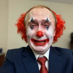 a selfie of putin crying clown, hyper realistic, sharp focus, depth of field, hyper detailed
