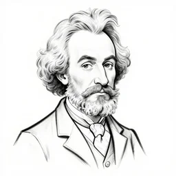 caricature of mark twain, black and white line drawing