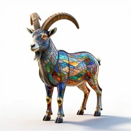 stained glass mountain goat, clean 3d render, full body, isolated on a pure white background, centered, entire subject in frame, sharp focus, soft studio lighting