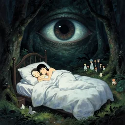 my bed is a forest with a giant cthulhu eyes in the dark by gaston bussiere, anna nikonova aka newmilky, greg rutkowski, yoji shinkawa, yoshitaka amano, tsutomu niehi, moebius, donato giancola, geoffroy thoorens, trending on artstation, featured on pixiv, cinematic composition