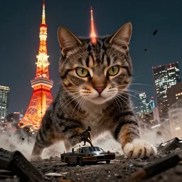 cat attacking Tokyo, disaster movie poster, concept art by Ross tran, masterpiece, masterwork, artstation, cgstudio
