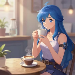 kunkka enjoying coffee near crystal maiden. pixiv