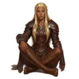 galadriel in the slumps brown skin golden hair brown leather armor high fantasy dnd smooth sharp focus illustration by rossdraws, alphonse mucha frank fanzzeta