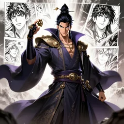 a powerful wizard, in manga style, 4K render, unreal engine 5