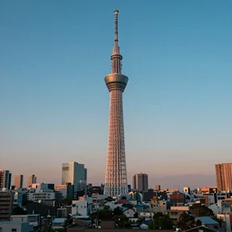 A beautiful landscape of photorealistic, shift photography, Japan Tokyo Skytree, summer evening, highly detailed, sharp focus, octane, cinematic shot, 8k