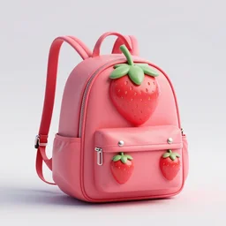 a backpack in strawberry fruit shape, digital art, artgem, octane render, blender guru, artstation, hasselblad photo, 4 k resolution, high fashion design, product photo, product design, vivid colorful background, studio lighting, nft, strawberry