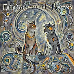 Firestar and Ravenpaw sitting next to each other looking into the Moon, Warrior cats, Erin Hunter, illustration of 2 cats, trending on artstation, Paintings