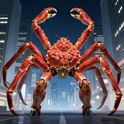 a colossal japanese spider crab mecha terrorizes the city of neo tokyo at night, digital album art illustration by osamu tezuka, jeremy polgar, artstation, cgsociety, 8 k resolution